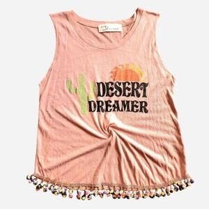 Vintage Havana Desert Dreamer Western Graphic tank top with colorful poms pomsq